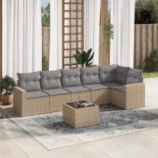   vidaXL 7 részes bézs polyrattan kerti ülőgarnitúra párnákkal