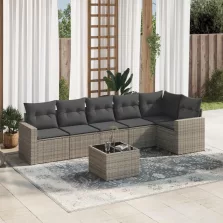   vidaXL 7 részes szürke polyrattan kerti ülőgarnitúra párnákkal