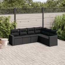   vidaXL 6 részes fekete polyrattan kerti ülőgarnitúra párnákkal