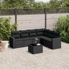   vidaXL 7 részes fekete polyrattan kerti ülőgarnitúra párnával