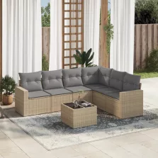   vidaXL 7 részes bézs polyrattan kerti ülőgarnitúra párnákkal