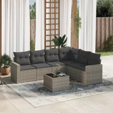   vidaXL 7 részes szürke polyrattan kerti ülőgarnitúra párnákkal