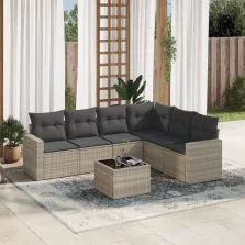   vidaXL 7 részes világosszürke polyrattan kerti ülőgarnitúra párnákkal