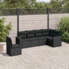   vidaXL 6 részes fekete polyrattan kerti ülőgarnitúra párnákkal