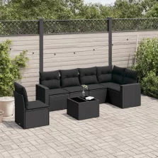   vidaXL 7 részes fekete polyrattan kerti ülőgarnitúra párnával