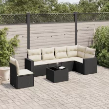   vidaXL 7 részes fekete polyrattan kerti ülőgarnitúra párnával