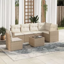   vidaXL 7 részes bézs polyrattan kerti ülőgarnitúra párnákkal