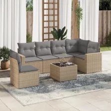   vidaXL 7 részes bézs polyrattan kerti ülőgarnitúra párnákkal