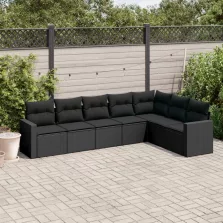   vidaXL 7 részes fekete polyrattan kerti ülőgarnitúra párnával