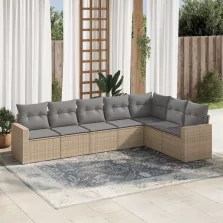   vidaXL 7 részes bézs polyrattan kerti ülőgarnitúra párnákkal