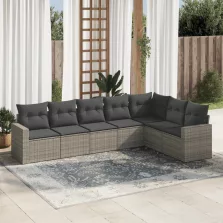   vidaXL 7 részes szürke polyrattan kerti ülőgarnitúra párnákkal