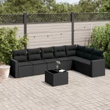   vidaXL 8 részes fekete polyrattan kerti ülőgarnitúra párnákkal