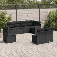   vidaXL 8 részes fekete polyrattan kerti ülőgarnitúra párnákkal