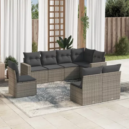 vidaXL 8-részes szürke polyrattan kerti ülőgarnitúra párnákkal