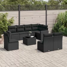   vidaXL 9 részes fekete polyrattan kerti ülőgarnitúra párnákkal