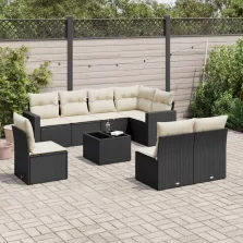   vidaXL 9 részes fekete polyrattan kerti ülőgarnitúra párnákkal