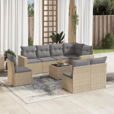   vidaXL 9 részes bézs polyrattan kerti ülőgarnitúra párnákkal