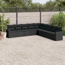   vidaXL 9 részes fekete polyrattan kerti ülőgarnitúra párnákkal
