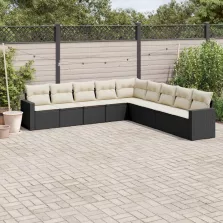   vidaXL 9 részes fekete polyrattan kerti ülőgarnitúra párnákkal