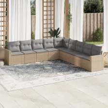   vidaXL 9-részes bézs polyrattan kerti ülőgarnitúra párnákkal