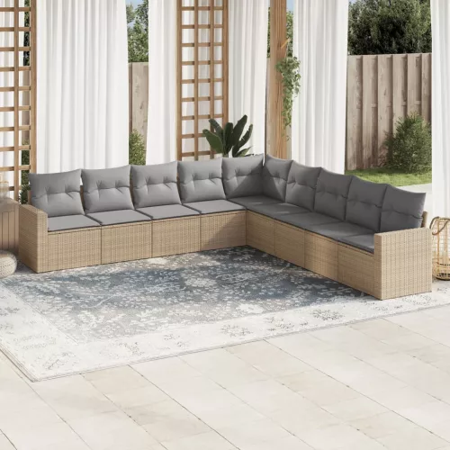 vidaXL 9-részes bézs polyrattan kerti ülőgarnitúra párnákkal