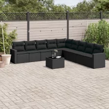   vidaXL 10 részes fekete polyrattan kerti ülőgarnitúra párnákkal