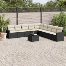   vidaXL 10 részes fekete polyrattan kerti ülőgarnitúra párnákkal