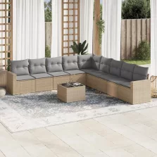   vidaXL 10 részes bézs polyrattan kerti ülőgarnitúra párnával