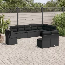  vidaXL 10 részes fekete polyrattan kerti ülőgarnitúra párnákkal