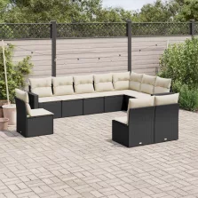   vidaXL 10 részes fekete polyrattan kerti ülőgarnitúra párnákkal