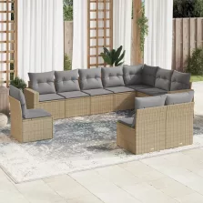   vidaXL 10 részes bézs polyrattan kerti ülőgarnitúra párnával
