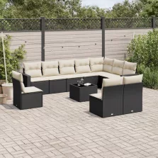   vidaXL 11 részes fekete polyrattan kerti ülőgarnitúra párnákkal