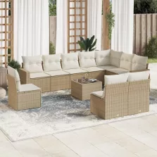   vidaXL 11 részes bézs polyrattan kerti ülőgarnitúra párnákkal