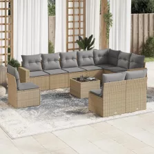   vidaXL 11 részes bézs polyrattan kerti ülőgarnitúra párnákkal