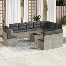   vidaXL 11 részes világosszürke polyrattan kerti ülőgarnitúra párnákkal