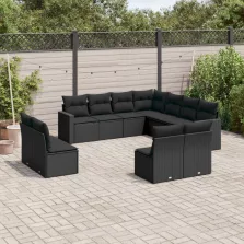   vidaXL 11 részes fekete polyrattan kerti ülőgarnitúra párnákkal