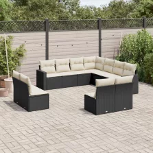   vidaXL 11 részes fekete polyrattan kerti ülőgarnitúra párnákkal