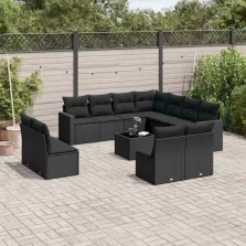   vidaXL 12 részes fekete polyrattan kerti ülőgarnitúra párnákkal