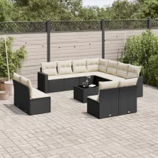   vidaXL 12 részes fekete polyrattan kerti ülőgarnitúra párnákkal