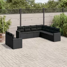  vidaXL 9 részes fekete polyrattan kerti ülőgarnitúra párnákkal