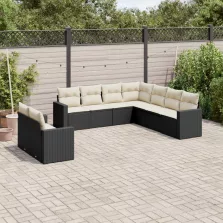   vidaXL 9 részes fekete polyrattan kerti ülőgarnitúra párnákkal