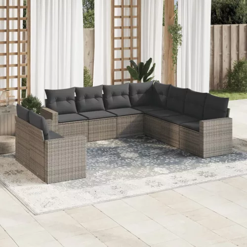 vidaXL 9-részes szürke polyrattan kerti ülőgarnitúra párnákkal