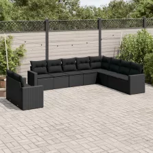   vidaXL 10 részes fekete polyrattan kerti ülőgarnitúra párnákkal