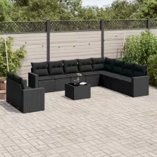   vidaXL 11 részes fekete polyrattan kerti ülőgarnitúra párnákkal