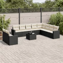   vidaXL 11 részes fekete polyrattan kerti ülőgarnitúra párnákkal