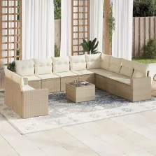   vidaXL 11 részes bézs polyrattan kerti ülőgarnitúra párnákkal