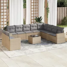   vidaXL 11 részes bézs polyrattan kerti ülőgarnitúra párnákkal