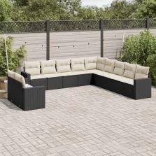   vidaXL 11 részes fekete polyrattan kerti ülőgarnitúra párnákkal