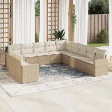   vidaXL 11 részes bézs polyrattan kerti ülőgarnitúra párnákkal