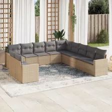   vidaXL 11 részes bézs polyrattan kerti ülőgarnitúra párnákkal